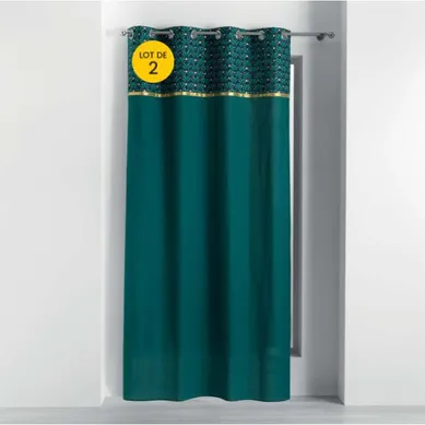 Lot De 2 Rideaux À Oeillets – 140 X 240 Cm – Tamisant – 100% Coton –  Artchic – Bleu