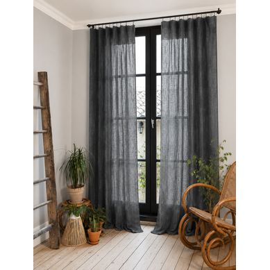 Lot De 2 Rideaux Gaze De Coton Granit 140x300 Cm Ajustables – 8 Anneaux Pinces Inclus – Rideaux