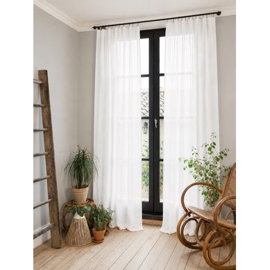 Lot De 2 Rideaux Gaze De Coton Blanc 140x300 Cm Ajustables – 8 Anneaux Pinces Inclus – Rideaux