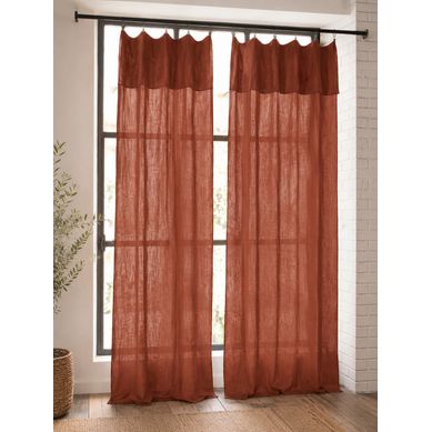 Lot De 2 Rideaux Gaze De Coton Terracotta 140x300 Cm Ajustables – 8 Anneaux Pinces Inclus – Rideaux