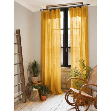 Lot De 2 Rideaux Gaze De Coton Safran 140x300 Cm Ajustables – 8 Anneaux Pinces Inclus – Rideaux