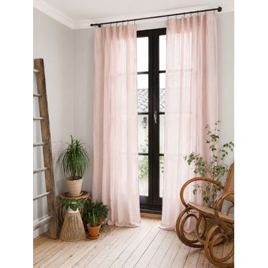 Lot De 2 Rideaux Gaze De Coton Guimauve 140x300 Cm Ajustables – 8 Anneaux Pinces Inclus – Rideaux