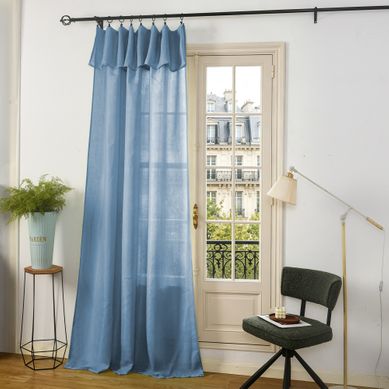 Rideau Ajustable 140 X 270 Cm + 8 Anneaux Pinces – Effet Lin Evasion Bleuet