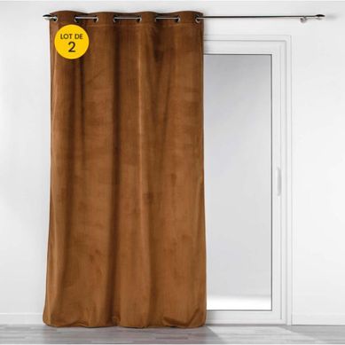 Lot De 2 Rideaux À Oeillets 140 X 260 Cm Velours Côtelé Casual Camel
