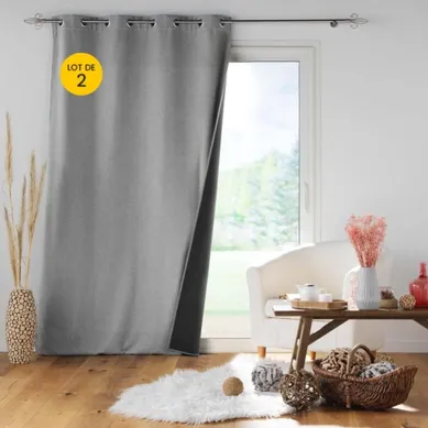 Lot De 2 Rideaux À Oeillets 140 X 260 Cm Doublé Polaire Isolant Jupiter Gris