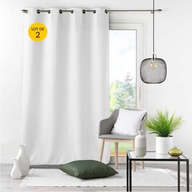 Lot De 2 Rideaux Grande Hauteur À Oeillets 140 X 280 Cm Polyester Essentiel Blanc