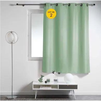 Lot De 2 Rideaux Spécial Petites Fenêtres À Oeillets 140 X 180 Cm – Uni Sauge – Essentiel