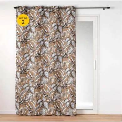 Lot De 2 Rideaux Tamisant 140 X 260 Cm Polyester Imprimé Cabana Camel