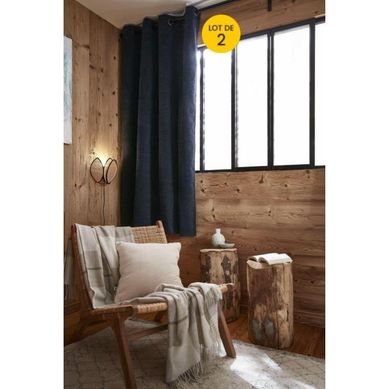 Lot De 2 Rideaux Petite Hauteur 140 X 180 Cm Occultant Doublé Polaire Bjorn Bleu