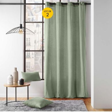Lot De 2 Rideaux A Oeillets 135 X 260 Cm Coton Recyclé Twily Sauge