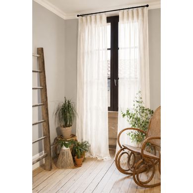 Lot De 2 Rideaux Gaze De Coton Pampa 140x300 Cm Ajustables – 8 Anneaux Pinces Inclus – Rideaux