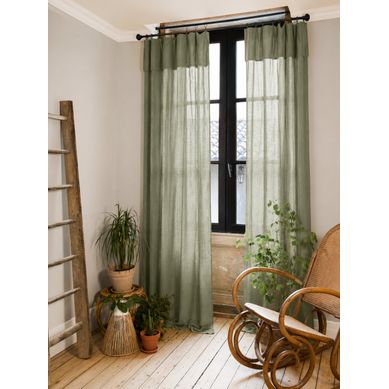 Lot De 2 Rideaux Gaze De Coton Romarin 140x300 Cm Ajustables – 8 Anneaux Pinces Inclus – Rideaux