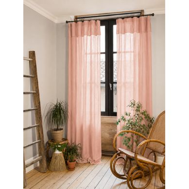 Lot De 2 Rideaux Gaze De Coton Pêche 140x300 Cm Ajustables – 8 Anneaux Pinces Inclus – Rideaux