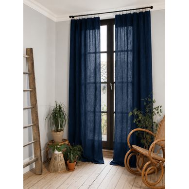 Lot De 2 Rideaux Gaze De Coton Minuit 140x300 Cm Ajustables – 8 Anneaux Pinces Inclus – Rideaux