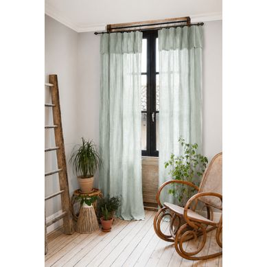 Lot De 2 Rideaux Gaze De Coton Vert D'eau 140x300 Cm Ajustables – 8 Anneaux Pinces Inclus – Rideaux