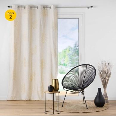 Lot De 2 Rideaux A Oeillets 140 X 240 Cm Polyester Et Lin Venus