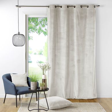 Rideau Tamisant À Oeillets 140 X 260 Cm Velours Côtelé Casual Naturel