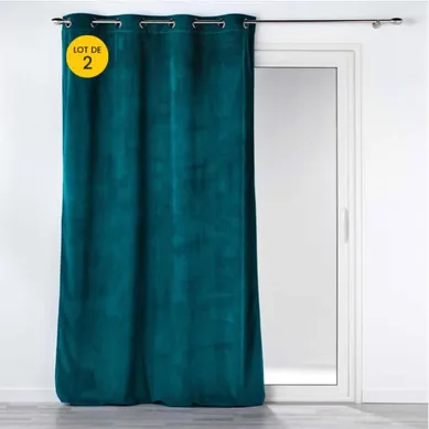 Lot De 2 Rideaux À Oeillets 140 X 260 Cm Velours Côtelé Casual Pétrole