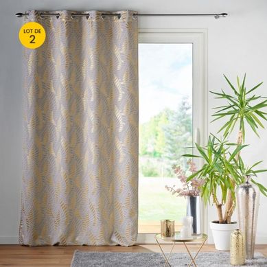 Lot De 2 Rideaux À Occultant 140 X 260 Cm À Oeillets Imprimé Métallisé Lyra Blanc