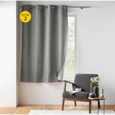 Lot De 2 Rideaux Petite Hauteur 135 X 180 Cm Isolant Thermique Microfibre Micropolar Gris