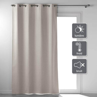 Rideau A Oeillets 135 X 260 Cm 100% Occultant Thermique Uni Occultissime Beige