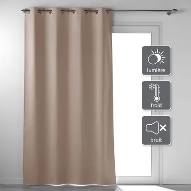 Rideau A Oeillets 135 X 260 Cm 100% Occultant Thermique Uni Occultissime Noisette