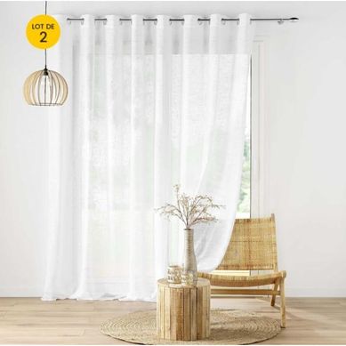 Lot De 2 Voilages Grande Largeur À Oeillets 300 X 240 Cm - Effet Lin Tissé Haltona Blanc
