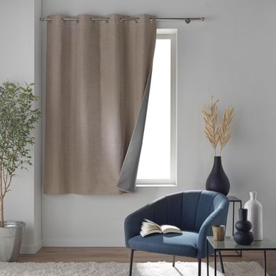 Rideau A Oeillets 140 X 180 Cm 100% Occultant Thermique Crepuscule Beige