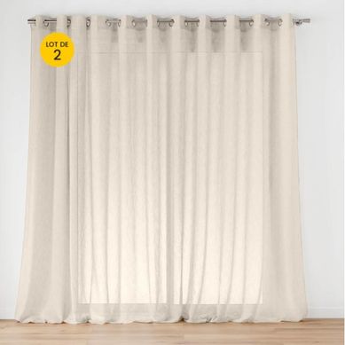 Lot De 2  Voilage À Oeillets Pour Baie Vitrée 400 X 240 Cm Voile Tissé Carlin Beige