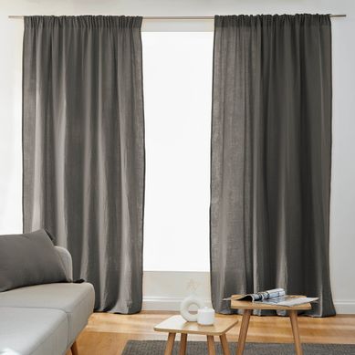 Lot De 2 Rideaux Galon Fronceur Double Gaze De Coton – Granit – 140 X 240 Cm