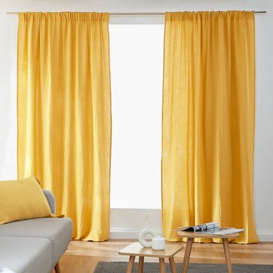 Lot De 2 Rideaux Galon Fronceur Double Gaze De Coton – Safran – 140 X 240 Cm