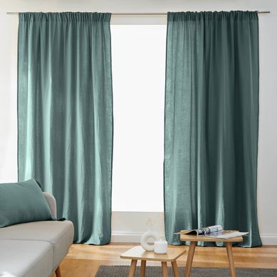 Lot De 2 Rideaux Galon Fronceur Double Gaze De Coton – Bleu Canard – 140 X 240 Cm