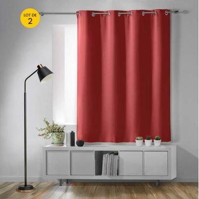 Lot De 2 Rideaux Occultants À Oeillets 135 X 180 Cm – Uni Grenade – Petite Hauteur