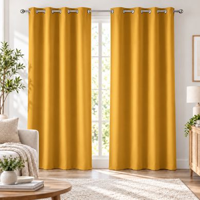 Rideau Obscurcissant À Oeillets 135 X 240 Cm – Lot De 2 – Uni Ocre