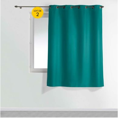 Lot De 2 Rideaux 140 X 180 Cm – Petite Hauteur – Uni Polyester – Essentiel Bleu Paon