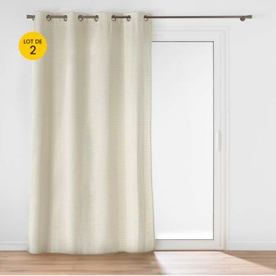 Lot De 2 Rideaux Tamisants 140 X 260 Cm – Velours Relief – Oeillets – Swingy Naturel