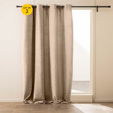 Lot De 2 Rideaux Tamisants À Oeillets 140 X 260 Cm – Bouclette Unie Winony – Sable