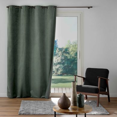 Rideau À Oeillets 140 X 260 Cm – Velours Texturé Léonie Vert Sauge – 100 % Occultant