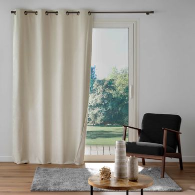 Rideau À Oeillets 140 X 260 Cm – Velours Texturé Léonie Naturel – 100 % Occultant