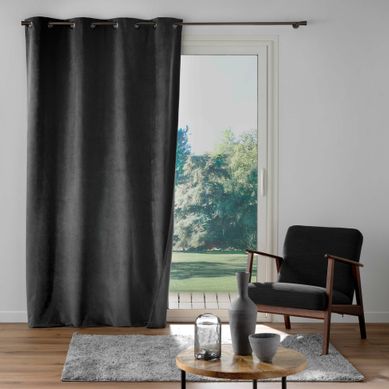 Rideau À Oeillets 140 X 260 Cm – Velours Texturé Léonie Anthracite – 100 % Occultant