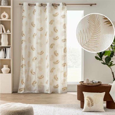 Rideau À Oeillets 140 X 240 Cm Isadora Ocre – Polycoton Imprimé Métallisé – Motif Végétal