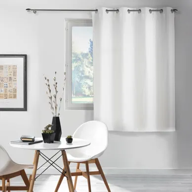 Rideau À Oeillets Occultant 135 X 180 Cm Chinéa Blanc – Chambray Uni Effet Chiné – Petite Hauteur
