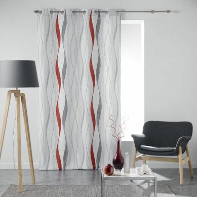 Rideau À Oeillets 140 X 260 Cm Ondine —  Polyester Imprimé Gris Et Rouge