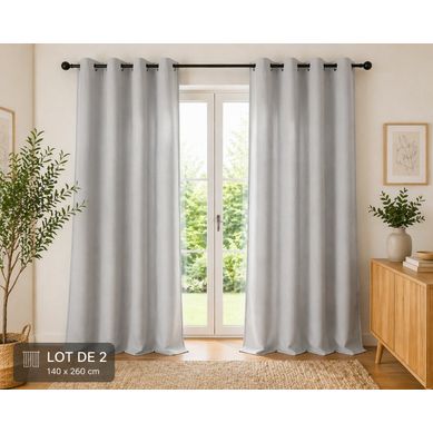 Lot De 2 Rideaux 100% Coton Prélavé 140 X 260 Cm – Kala Gris Clair