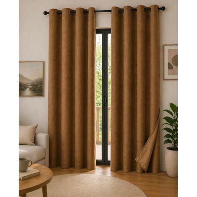 Lot De 2 Rideaux 140 X 240 Cm – Blackout Total et Thermique – Double Polaire – Camel