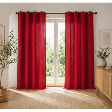 Lot De 2 Rideaux 100% Coton Prélavé 140 X 260 Cm – Kala Cerise