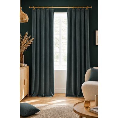 Lot De 2 Rideaux Velours Ardoise 140 X 270 Cm Ajustables – Anneaux Pince – Coton épais – César