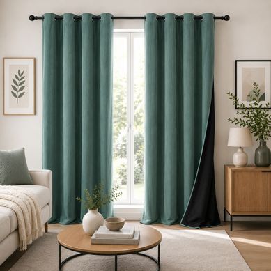 Lot De 2 Rideaux À Oeillets 140 X 260 Cm Velours Côtelé / Polaire Thermique Sauge