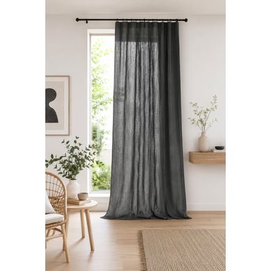 Rideau Ajustable Double Gaze De Coton 140 X 300 Cm Avec 8 Anneaux Pince Gaïa Granit – Hauteur