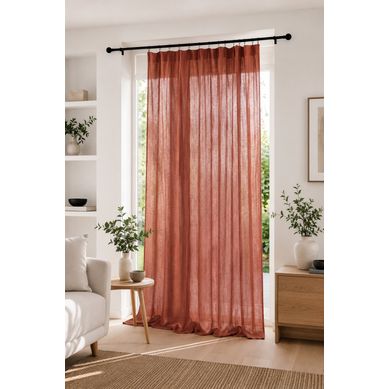 Rideau Ajustable Double Gaze De Coton 140 X 300 Cm Avec 8 Anneaux Pince Gaïa Terracotta – Hauteur